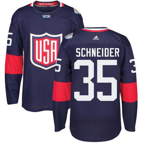 Kinder Team USA #35 Cory Schneider Authentic Navy Blau Auswärts 2016 World Cup Hockey